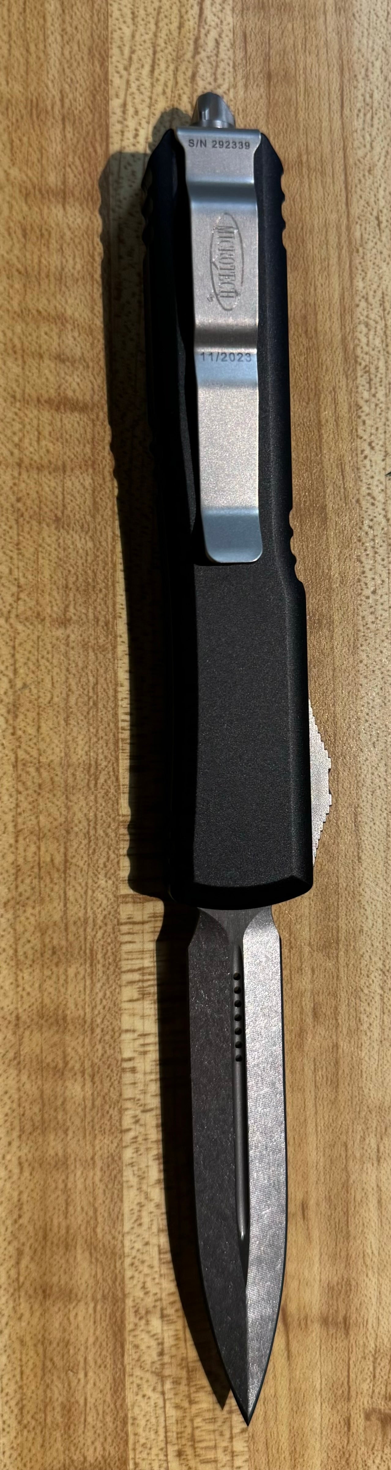 MICROTECH ULTRATECH D/E AUTOMATIC KNIFE BLACK (3.4” stonewash)